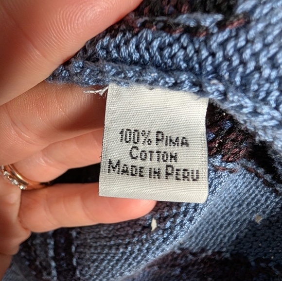 Peruvian Connection Blue Pima Cotton Knit Cardigan Sweater – Medium - Picture 4 of 6